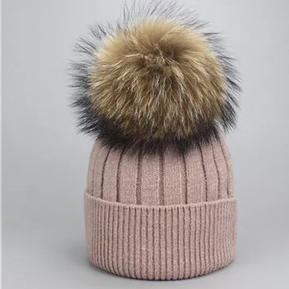 Lena Vie Boutique Accessories - My Beanie Knitted Cotton Real Fur Pom Pom Hat